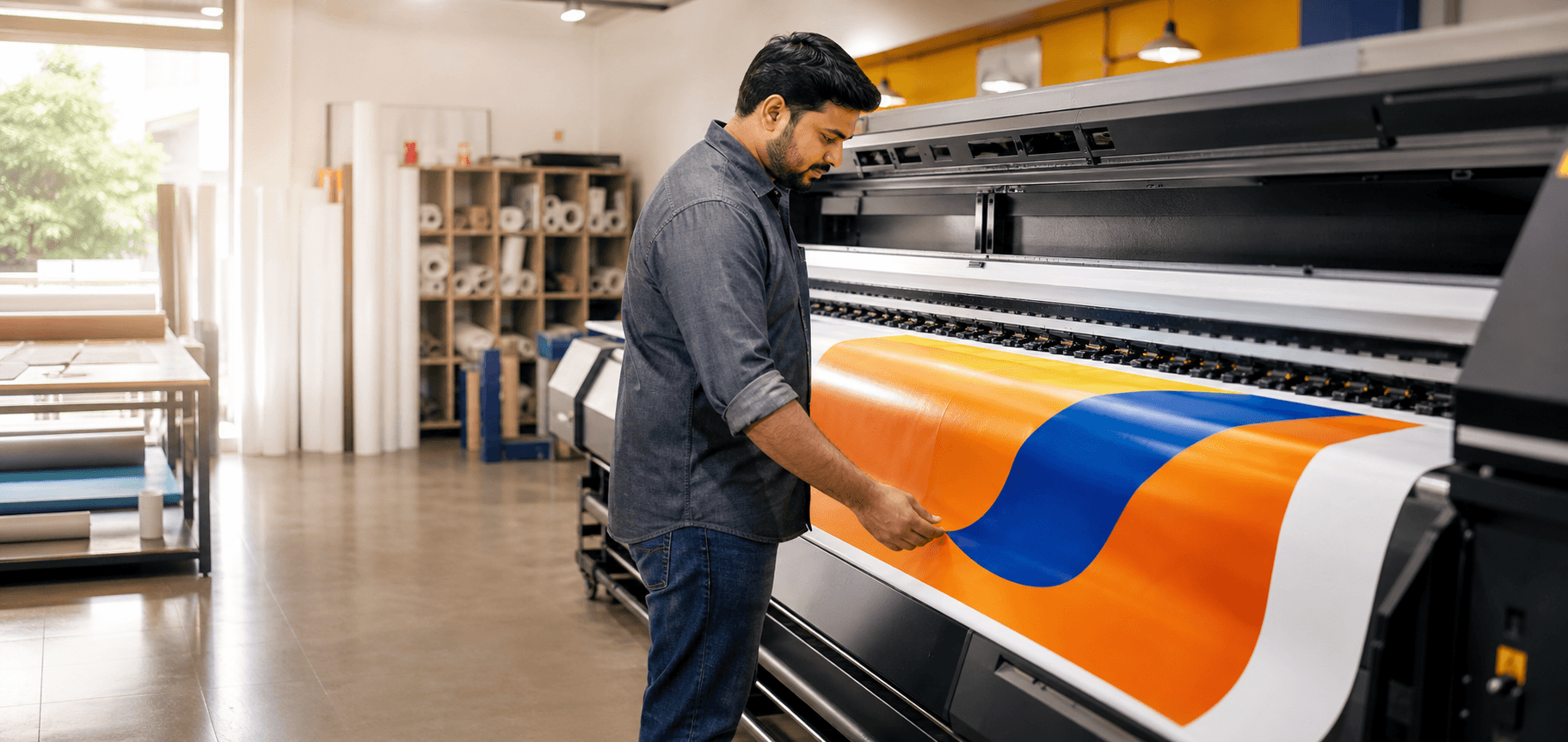 Large format printing in progress at Shri Nakoda Enterprises