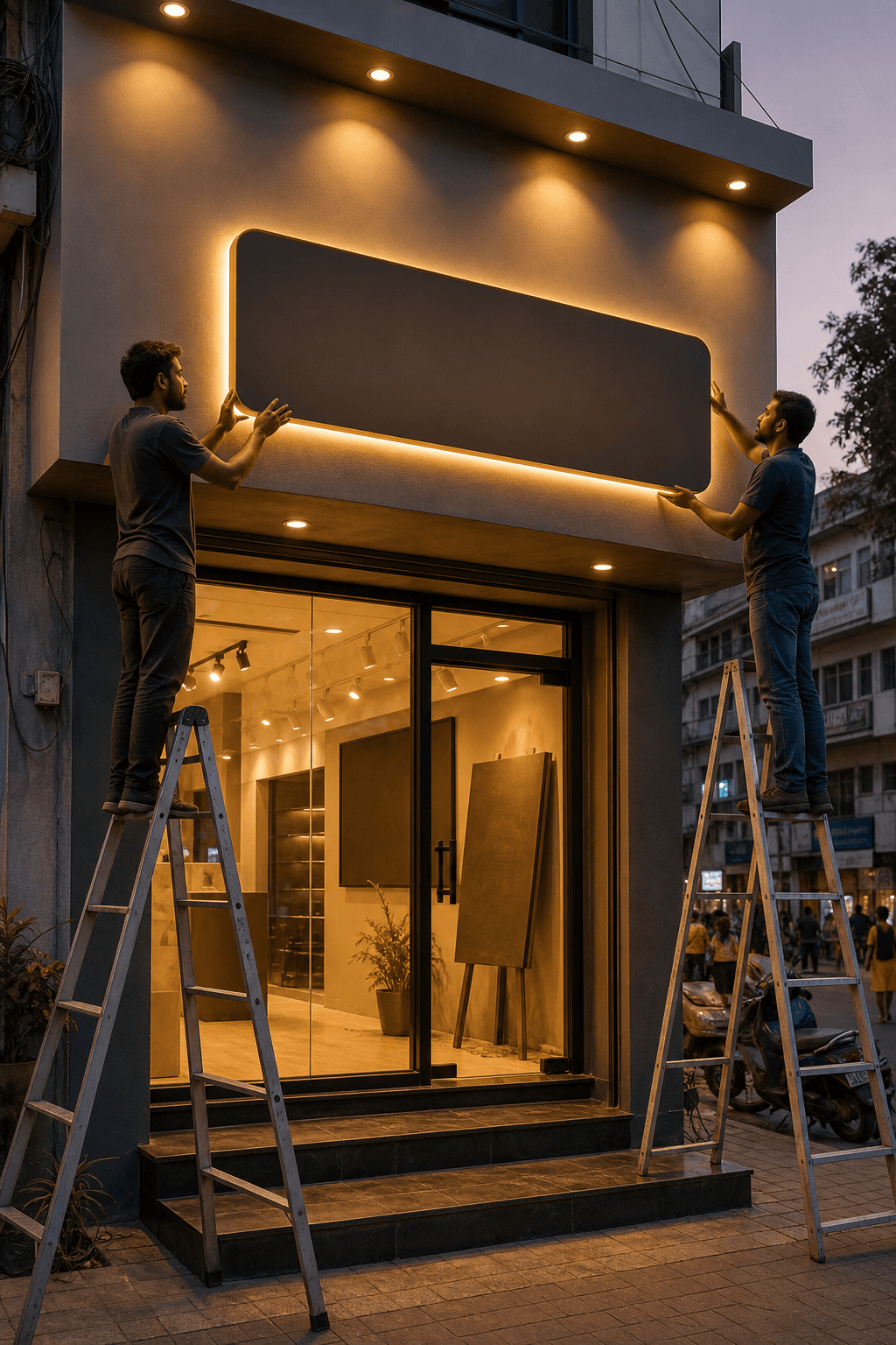 Shop signage installation